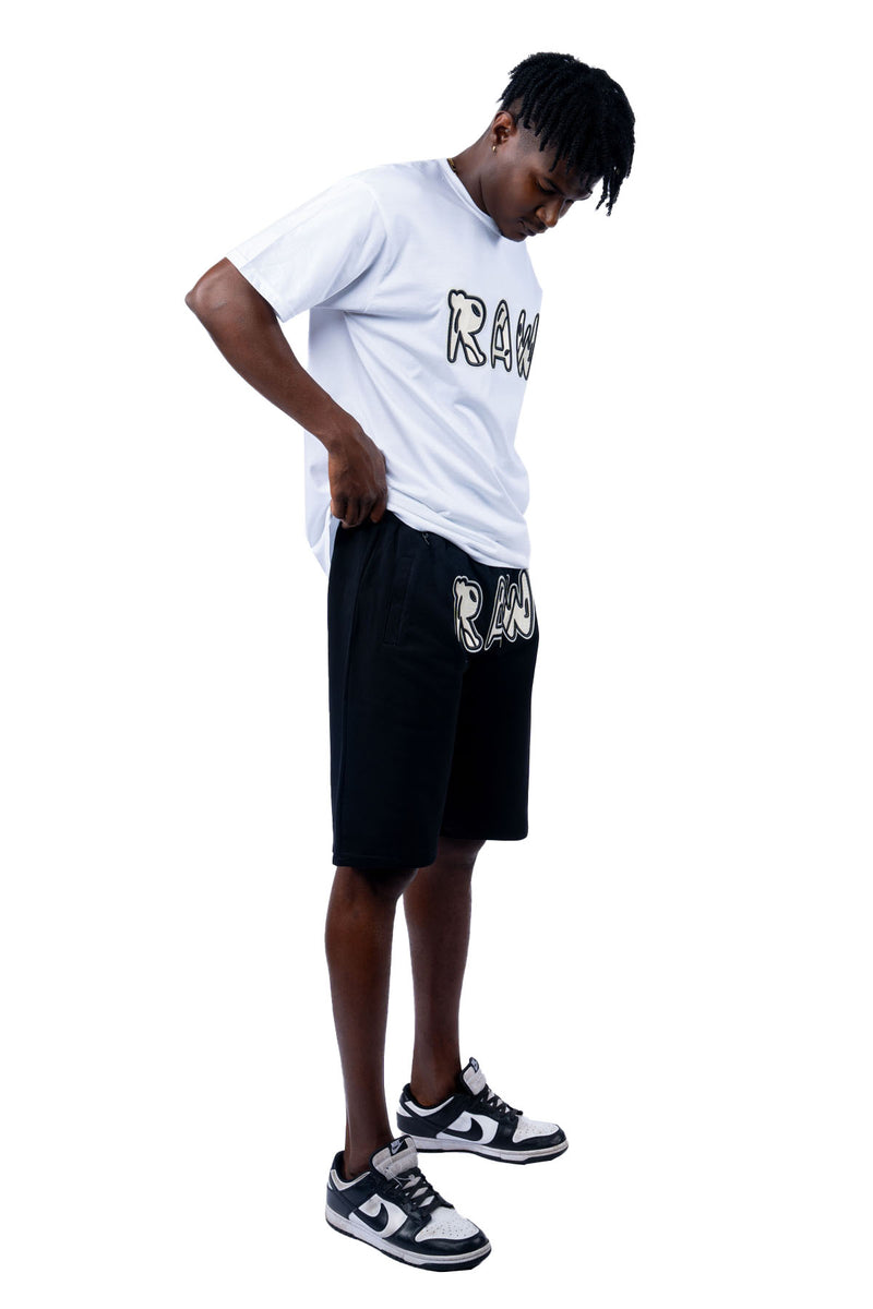 Men 003 RAW Black/White 3D Embroidery T-Shirt and Cotton Shorts Set