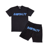 Men 004 RAWYALTY Carolina Blue 3D Embroidery T-Shirt and Cotton Shorts Set