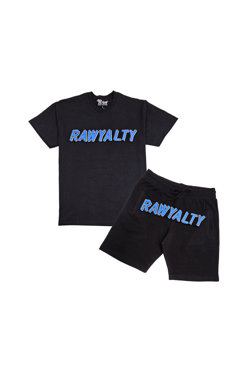 Men 004 RAWYALTY Carolina Blue 3D Embroidery T-Shirt and Cotton Shorts Set