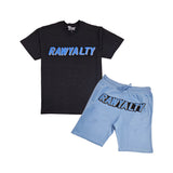 Men 004 RAWYALTY Carolina Blue 3D Embroidery T-Shirt and Cotton Shorts Set