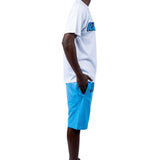 Men 004 RAWYALTY Carolina Blue 3D Embroidery T-Shirt and Cotton Shorts Set