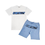 Men 004 RAWYALTY Carolina Blue 3D Embroidery T-Shirt and Cotton Shorts Set