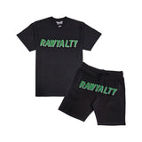 Men 004 RAWYALTY Green 3D Embroidery T-Shirt and Cotton Shorts Set