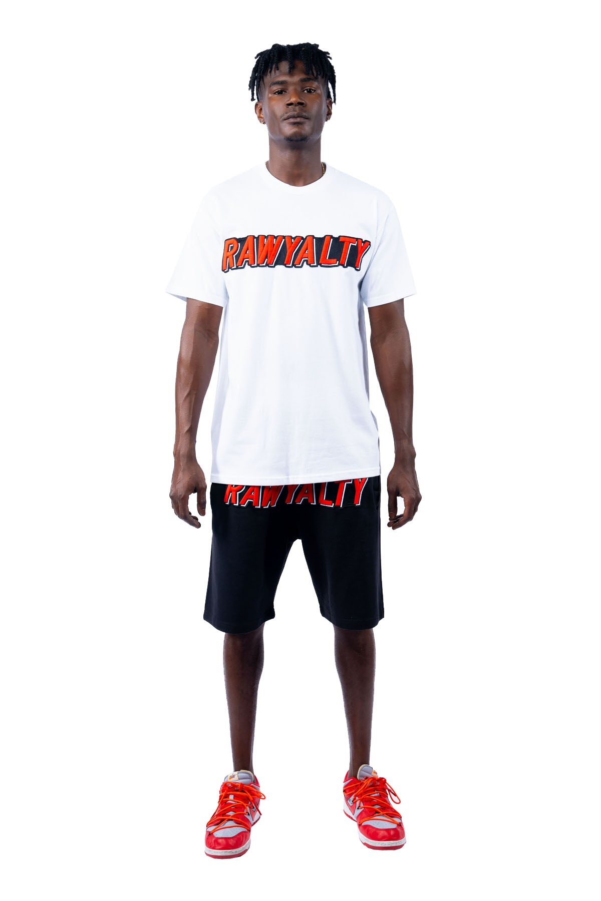 Men 004 RAWYALTY Red 3D Embroidery T-Shirt and Cotton Shorts Set