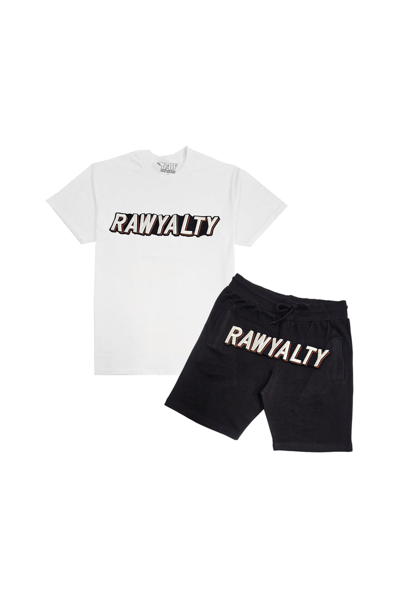 Men 004 RAWYALTY White 3D Embroidery T-Shirt and Cotton Shorts Set