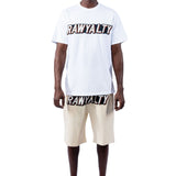 Men 004 RAWYALTY White 3D Embroidery T-Shirt and Cotton Shorts Set