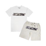 Men 004 RAWYALTY White 3D Embroidery T-Shirt and Cotton Shorts Set