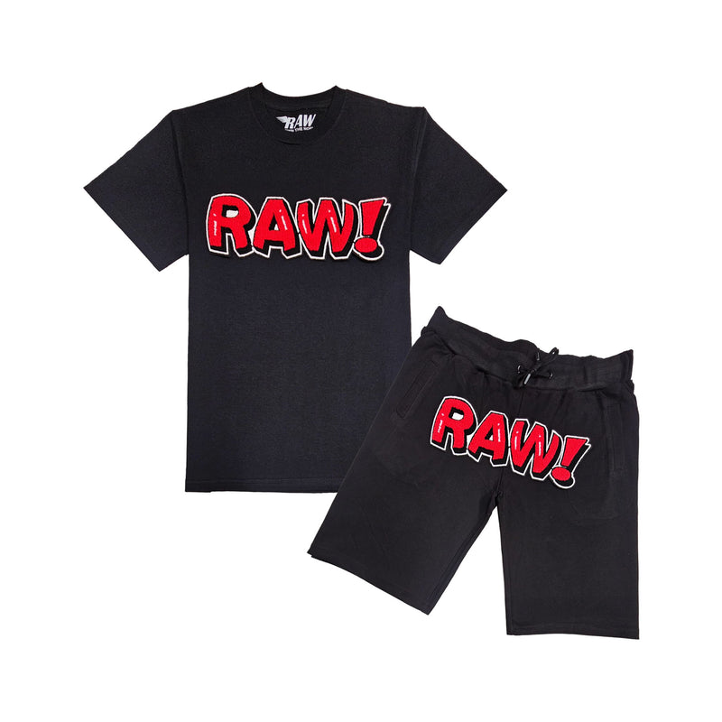 Men 006 RAW Bubble Red Chenille T-Shirt and Cotton Shorts Set