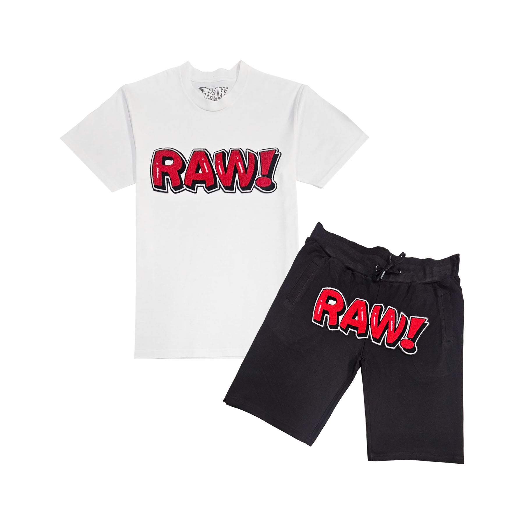 Men 006 RAW Bubble Red Chenille T-Shirt and Cotton Shorts Set