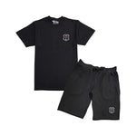 Men 3D Stitch Logo Black Embroidery Crew Neck T-Shirt and Cotton Shorts Set - Rawyalty Clothing