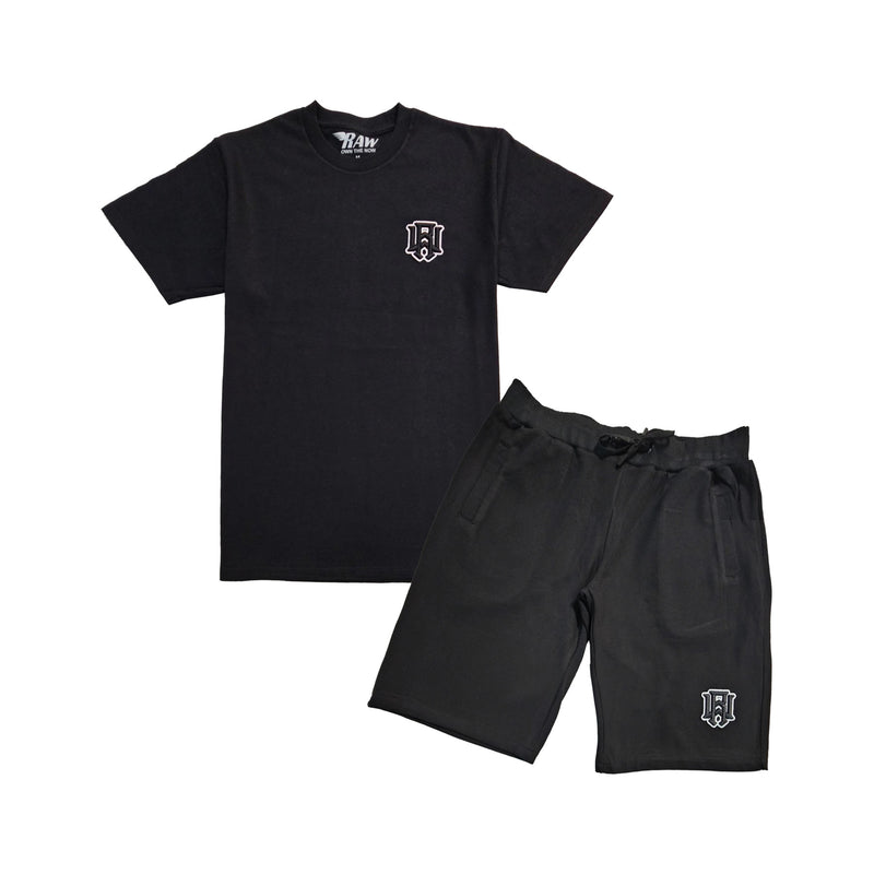 Men 3D Stitch Logo Black Embroidery Crew Neck T-Shirt and Cotton Shorts Set - Rawyalty Clothing