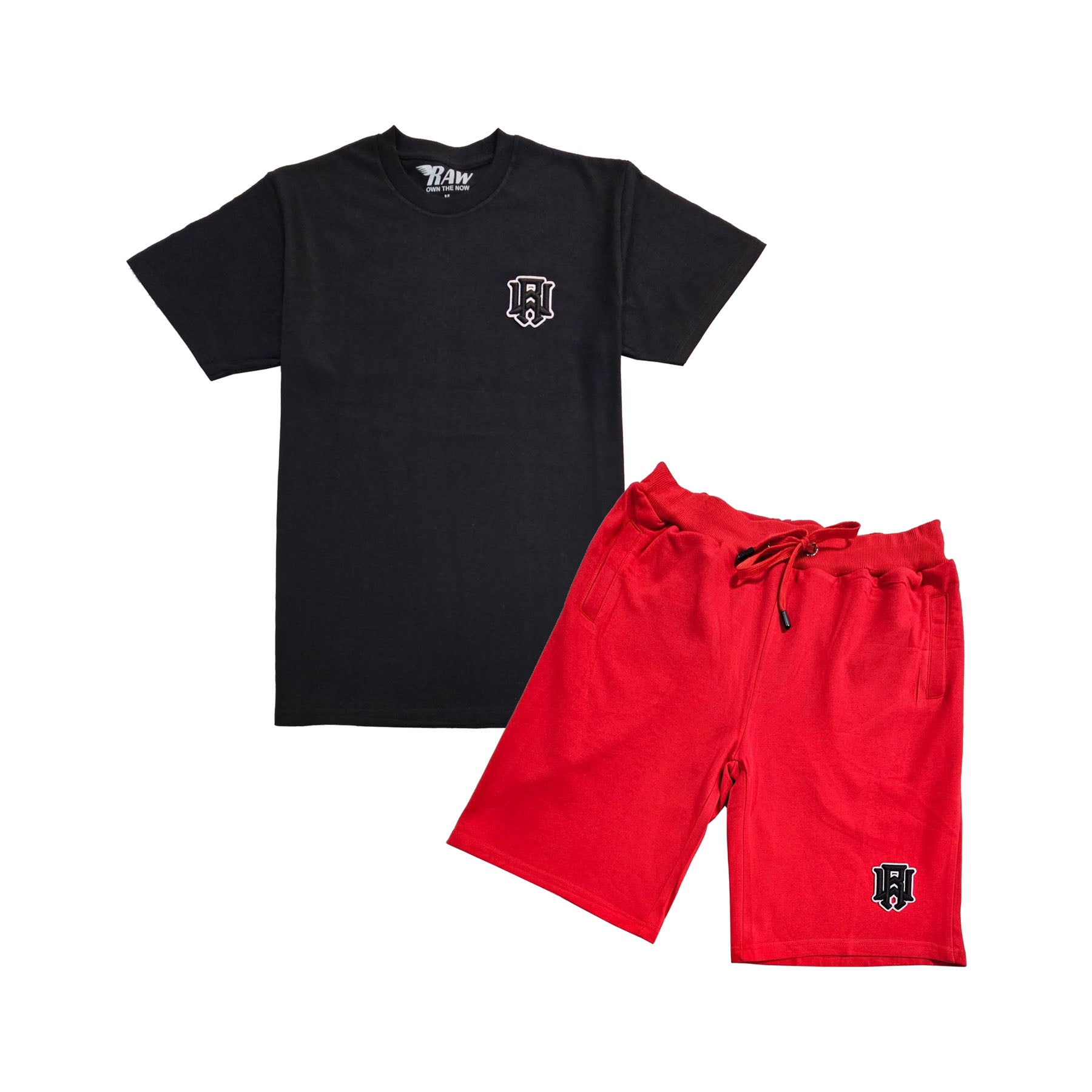 Men 3D Stitch Logo Black Embroidery Crew Neck T-Shirt and Cotton Shorts Set - Rawyalty Clothing