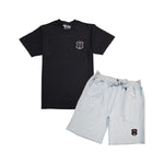 Men 3D Stitch Logo Black Embroidery Crew Neck T-Shirt and Cotton Shorts Set - Rawyalty Clothing