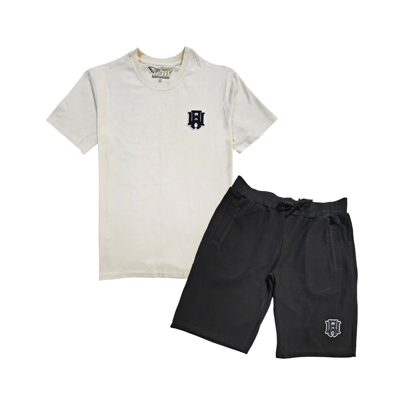 Men 3D Stitch Logo Black Embroidery Crew Neck T-Shirt and Cotton Shorts Set - Rawyalty Clothing
