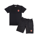 Men 3D Stitch Logo Red Embroidery Crew Neck T-Shirt and Cotton Shorts Set - Rawyalty Clothing