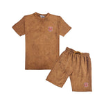 Men 3D Stitch Logo Red Embroidery Crew Neck T-Shirt and Cotton Shorts Set - Rawyalty Clothing