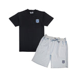 Men 3D Stitch Logo Sky Embroidery Crew Neck T-Shirt and Cotton Shorts Set - Rawyalty Clothing