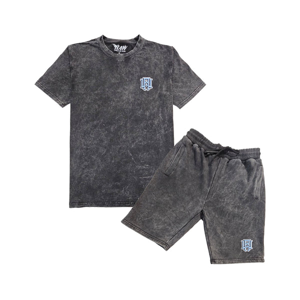 Men 3D Stitch Logo Sky Embroidery Crew Neck T-Shirt and Cotton Shorts Set - Rawyalty Clothing