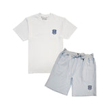 Men 3D Stitch Logo Sky Embroidery Crew Neck T-Shirt and Cotton Shorts Set - Rawyalty Clothing