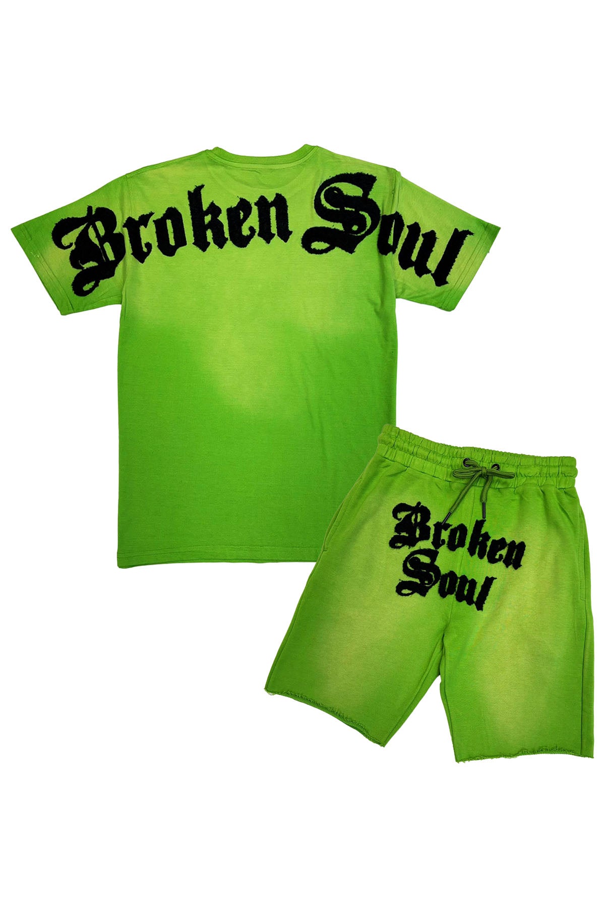 Men Broken Soul Black Chenille T-Shirt and Cotton Shorts Set
