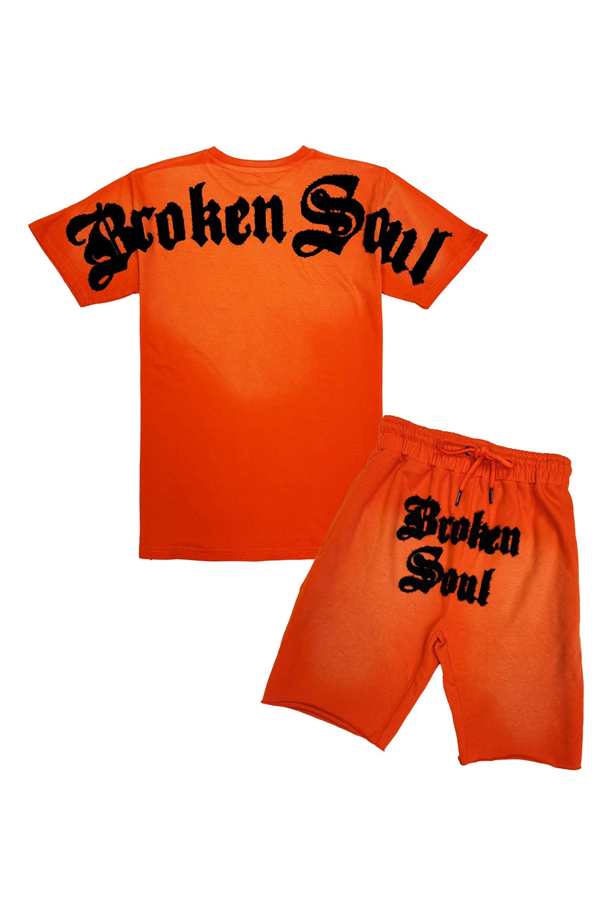 Men Broken Soul Black Chenille T-Shirt and Cotton Shorts Set
