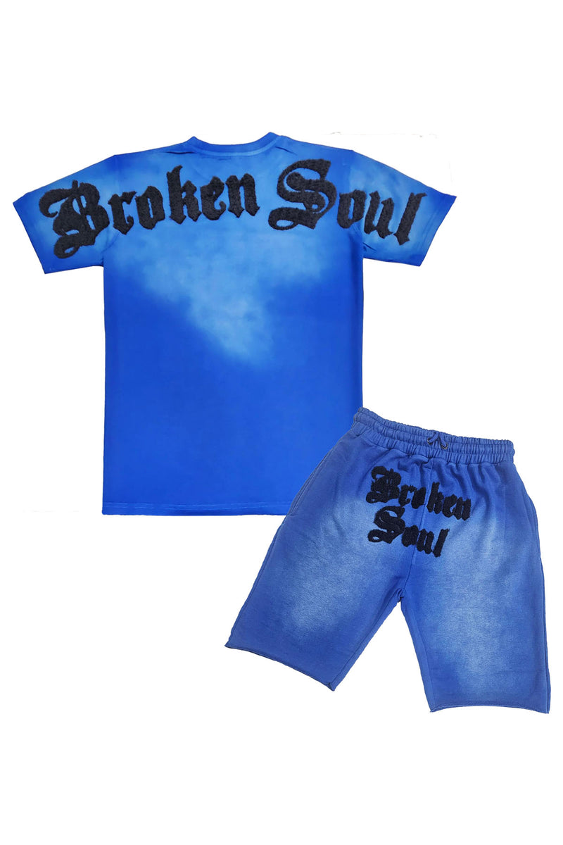 Men Broken Soul Black Chenille T-Shirt and Cotton Shorts Set