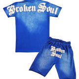 Men Broken Soul Cream Chenille T-Shirt and Cotton Shorts Set