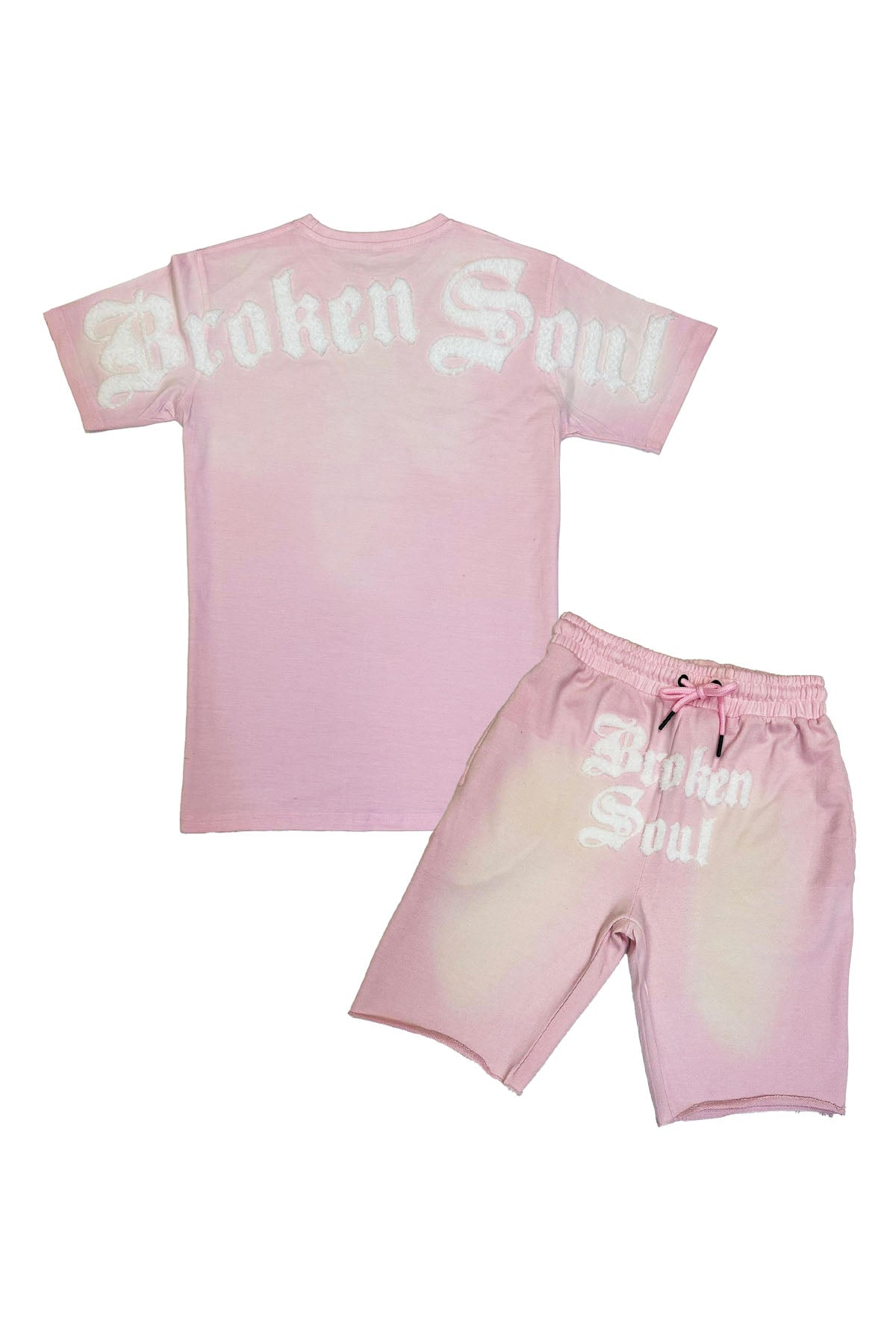 Men Broken Soul White Chenille T-Shirt and Cotton Shorts Set