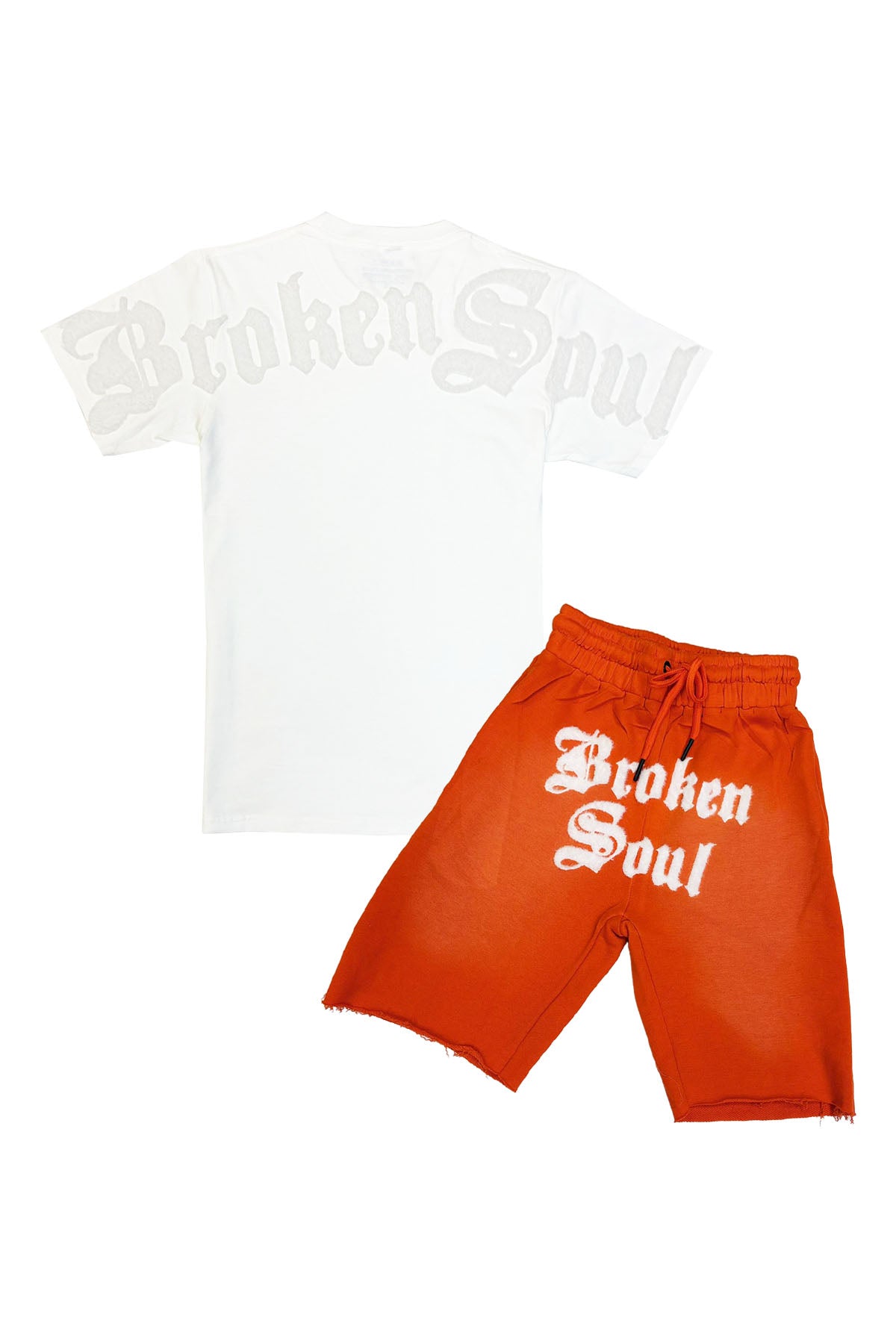 Men Broken Soul White Chenille T-Shirt and Cotton Shorts Set