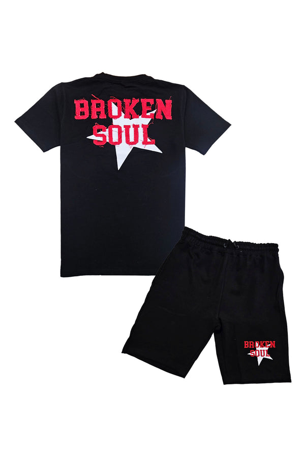 Men Broken Soul BS1 Embroidery T-Shirt and Cotton Shorts Set