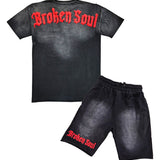 Men Broken Soul Try Me Chenille T-Shirt and Cotton Shorts Set