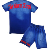 Men Broken Soul Try Me Chenille T-Shirt and Cotton Shorts Set