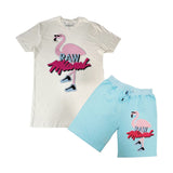 Men Flamingo Chenille Crew Neck and Cotton Shorts Set