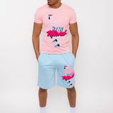 Men Flamingo Chenille Crew Neck and Cotton Shorts Set