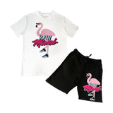 Men Flamingo Chenille Crew Neck and Cotton Shorts Set