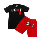 Men GOAT Red/White Chenille Crew Neck and Cotton Shorts Set