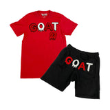 Men GOAT Red/White Chenille Crew Neck and Cotton Shorts Set