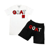Men GOAT Red/White Chenille Crew Neck and Cotton Shorts Set
