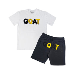 Men GOAT Black/Yellow Chenille Crew Neck T-Shirt and Cotton Shorts Set - Rawyalty Clothing