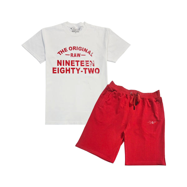 Men The Original -RAW- Red Silicone Crew Neck T-Shirt and Cotton Shorts Set - Rawyalty Clothing