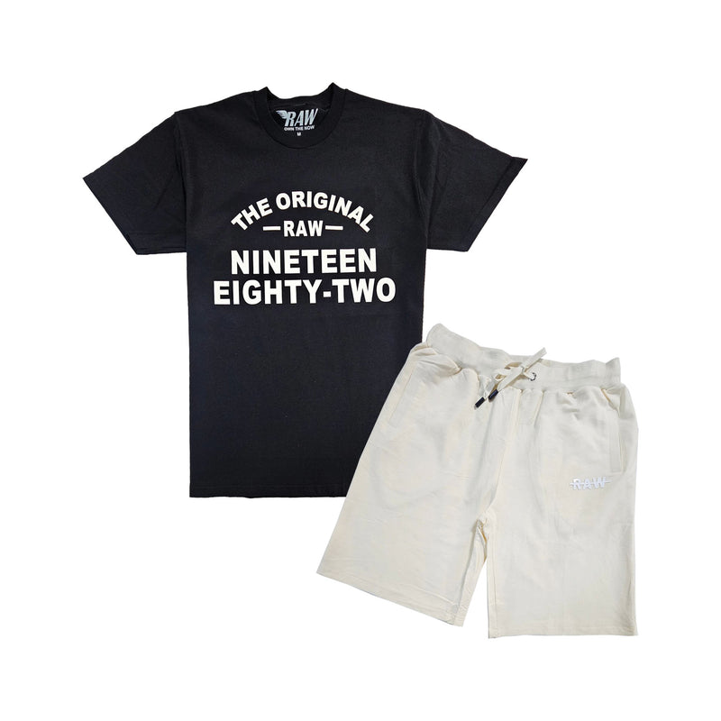 Men The Original -RAW- White Silicone Crew Neck T-Shirt and Cotton Shorts Set