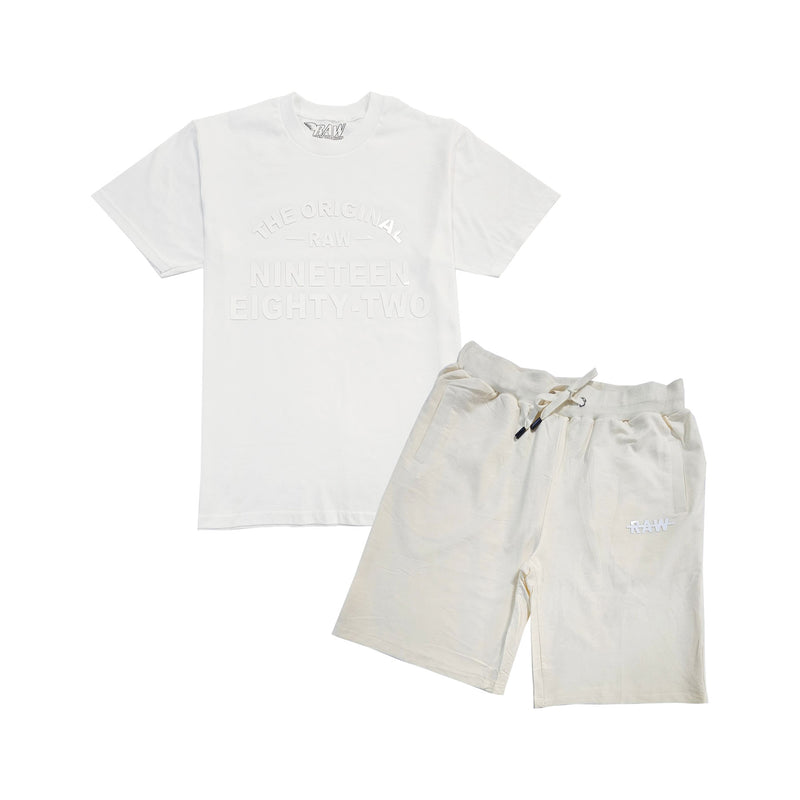 Men The Original -RAW- White Silicone Crew Neck T-Shirt and Cotton Shorts Set - Rawyalty Clothing