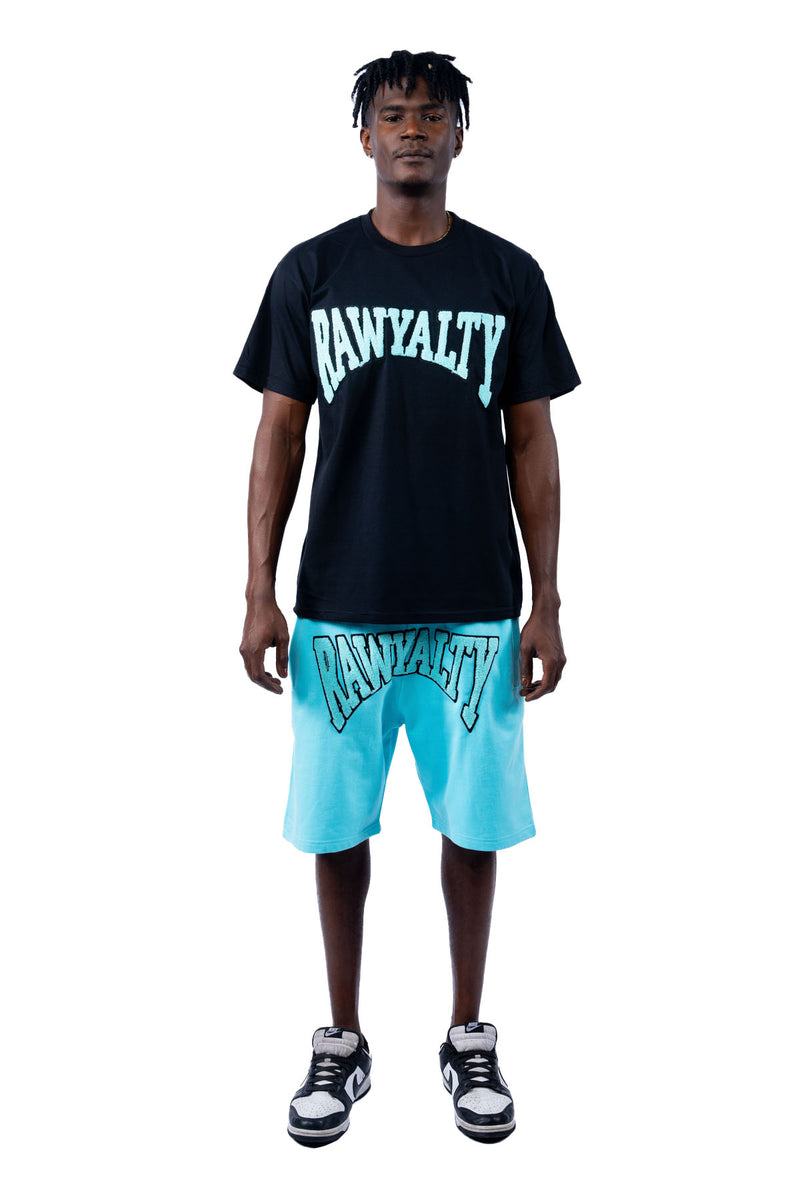 Men Rawyalty Aqua Chenille T-Shirt and Cotton Shorts Set