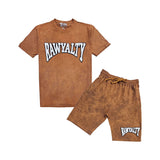 Men Rawyalty White Chenille Crew Neck T-Shirts and Cotton Shorts Set