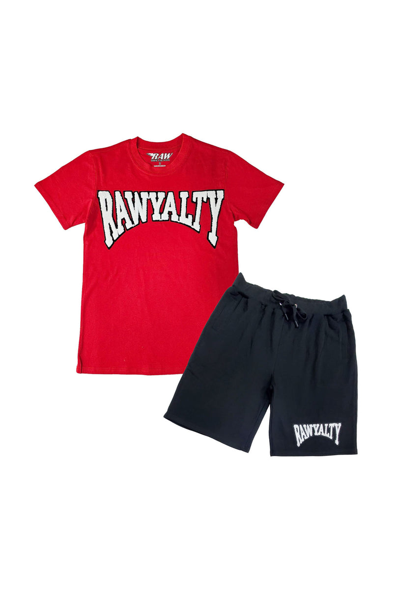Men Rawyalty White Chenille Crew Neck T-Shirts and Cotton Shorts Set
