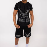 Men RAW World Tour Black Bling Crew Neck T-Shirts and Cotton Shorts Set