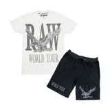 Men RAW World Tour Black Bling Crew Neck T-Shirts and Cotton Shorts Set