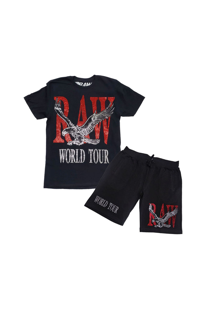 Men RAW World Tour Red Bling T-Shirt and Cotton Shorts Set