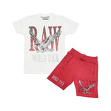 Men RAW World Tour Red Bling T-Shirt and Cotton Shorts Set