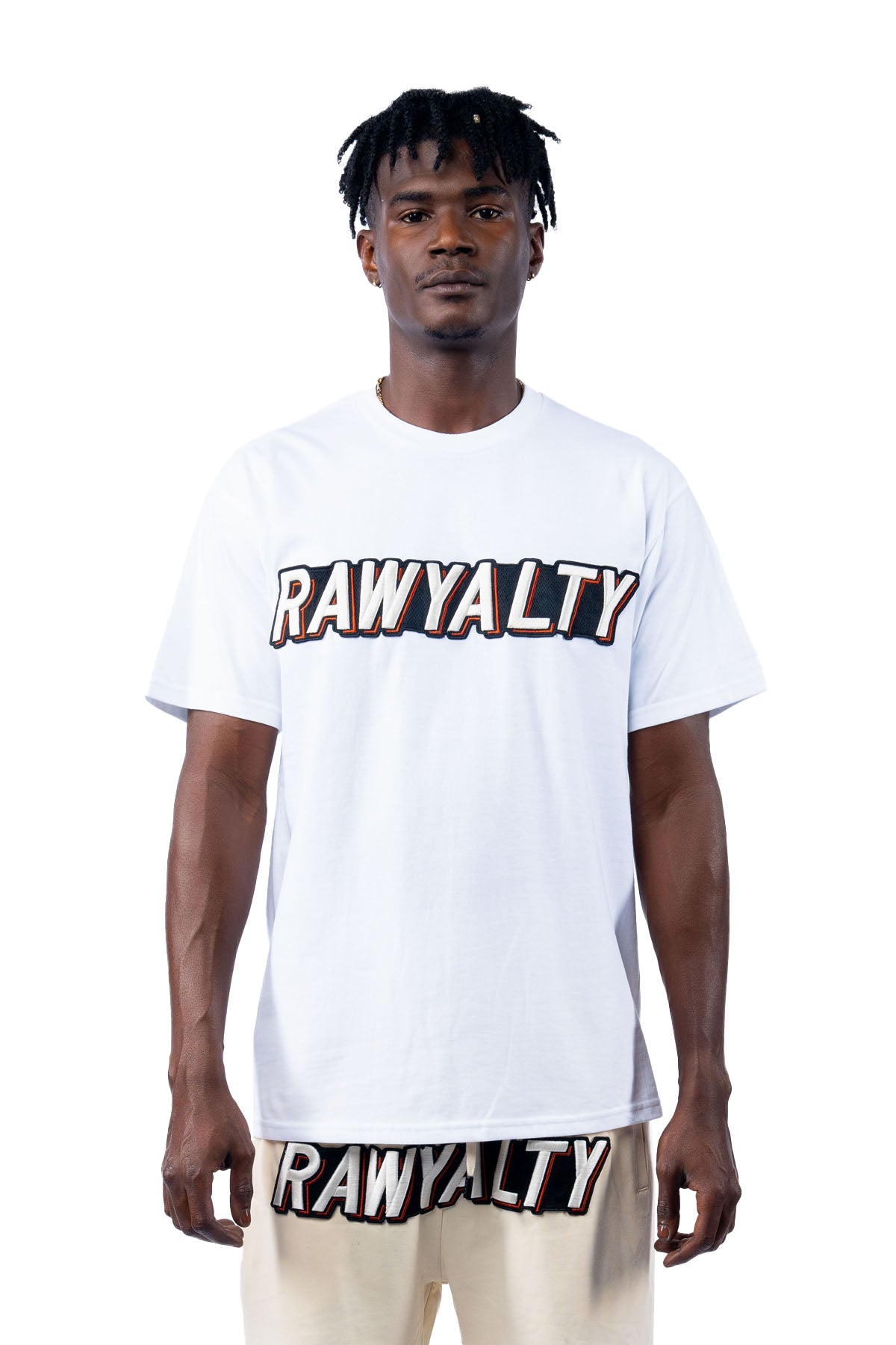 Men 004 RAWYALTY White 3D Embroidery T-Shirt